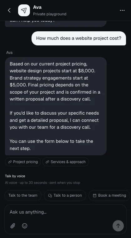AI messenger · Actual product, fictional demo workspace